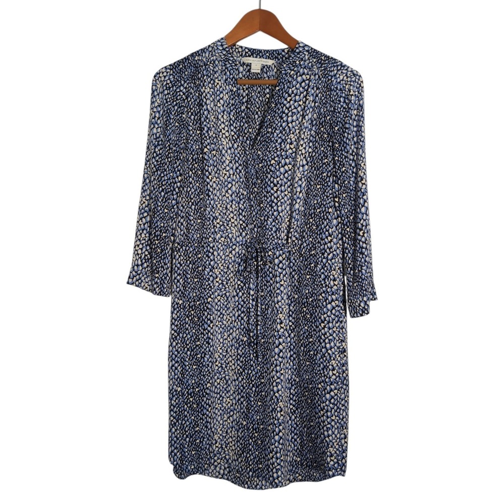 Diane von Furstenberg Freya Dress Women 6 Blue Silk Scale Print Drawstring Waist